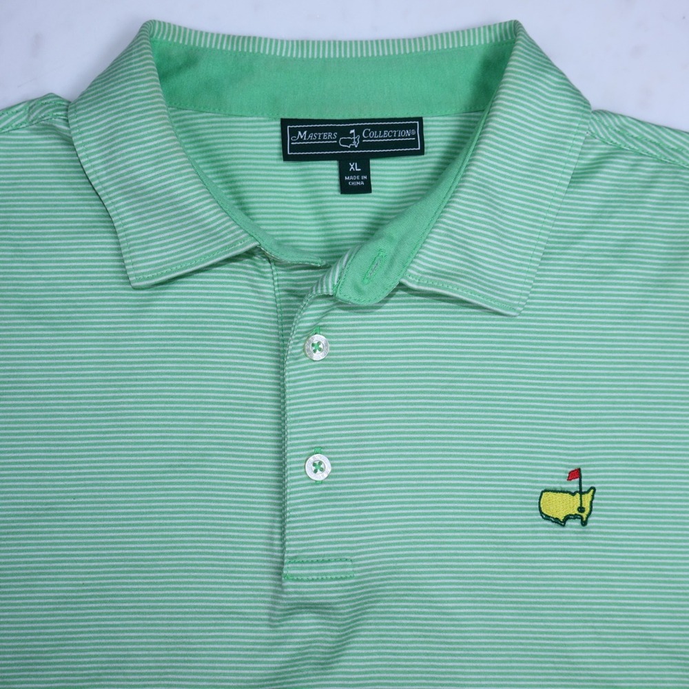 Masters Collection Mens XL Green White Striped Golf Polo Shirt Short Sleeve